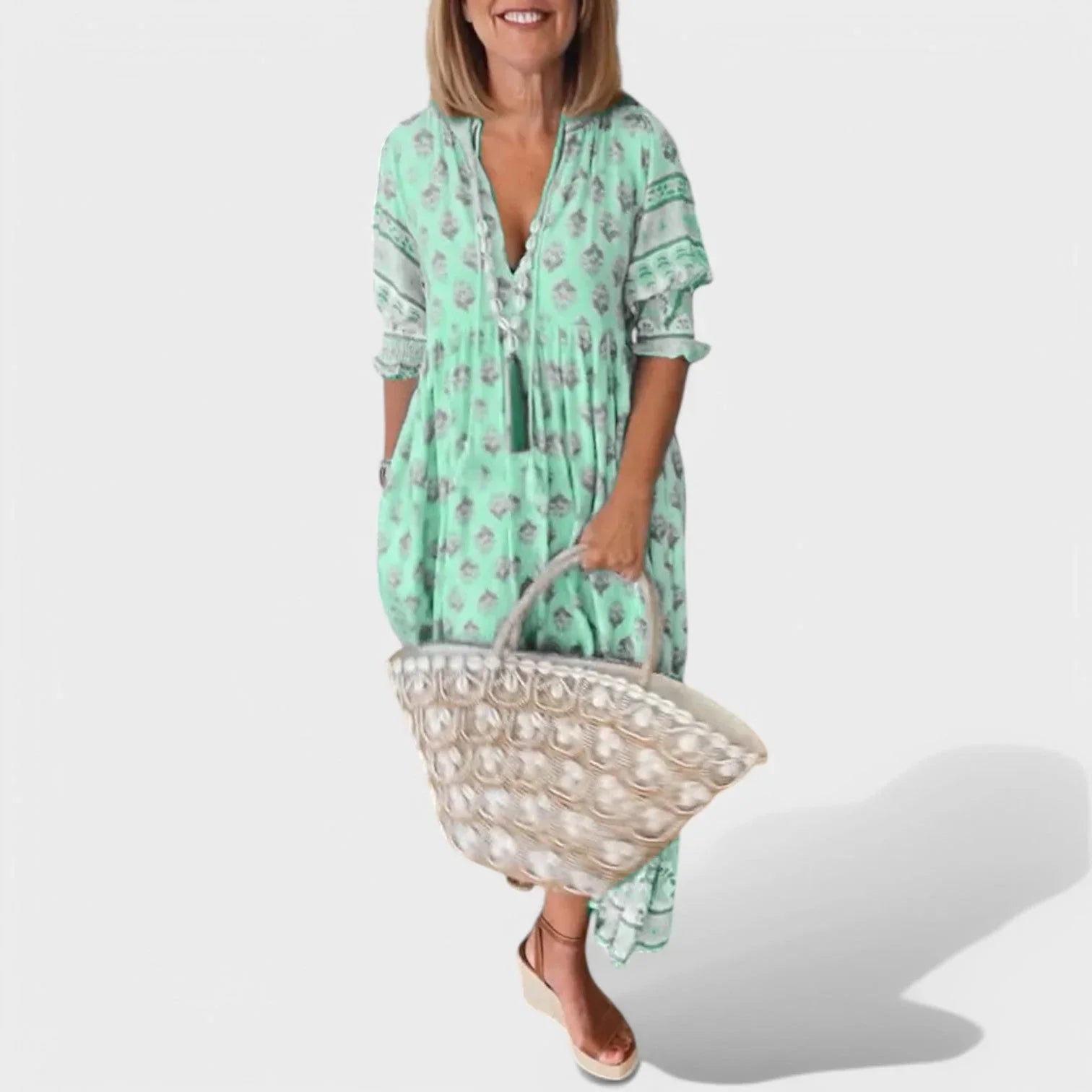 Dress: Flattering V-Neck and Classic A-Line Silhouette