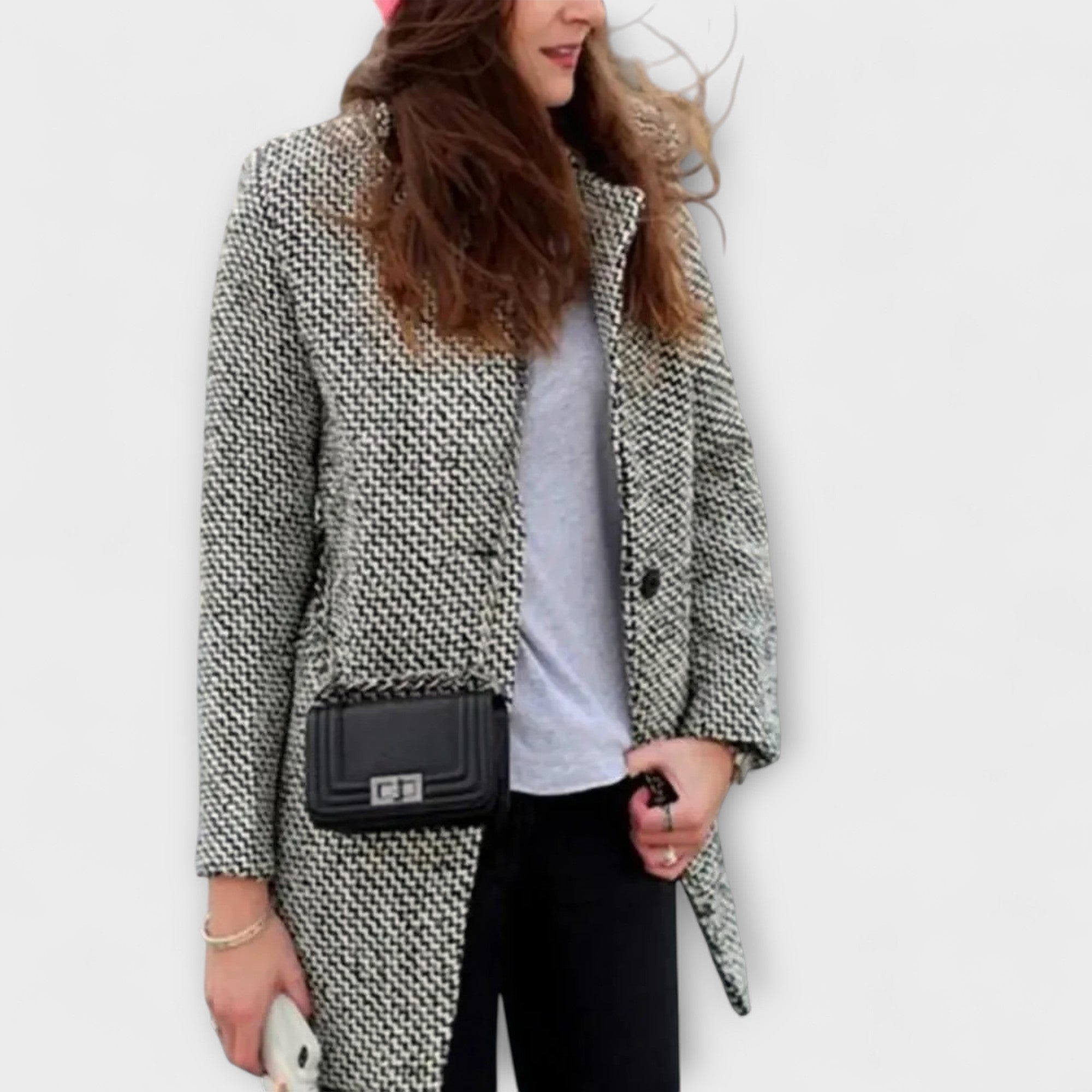 Annette – Elegant Houndstooth Coat with Timeless Charm