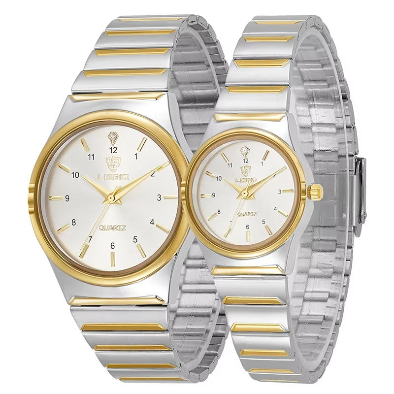 Elegant Couple Wristwatch with Silver Tone