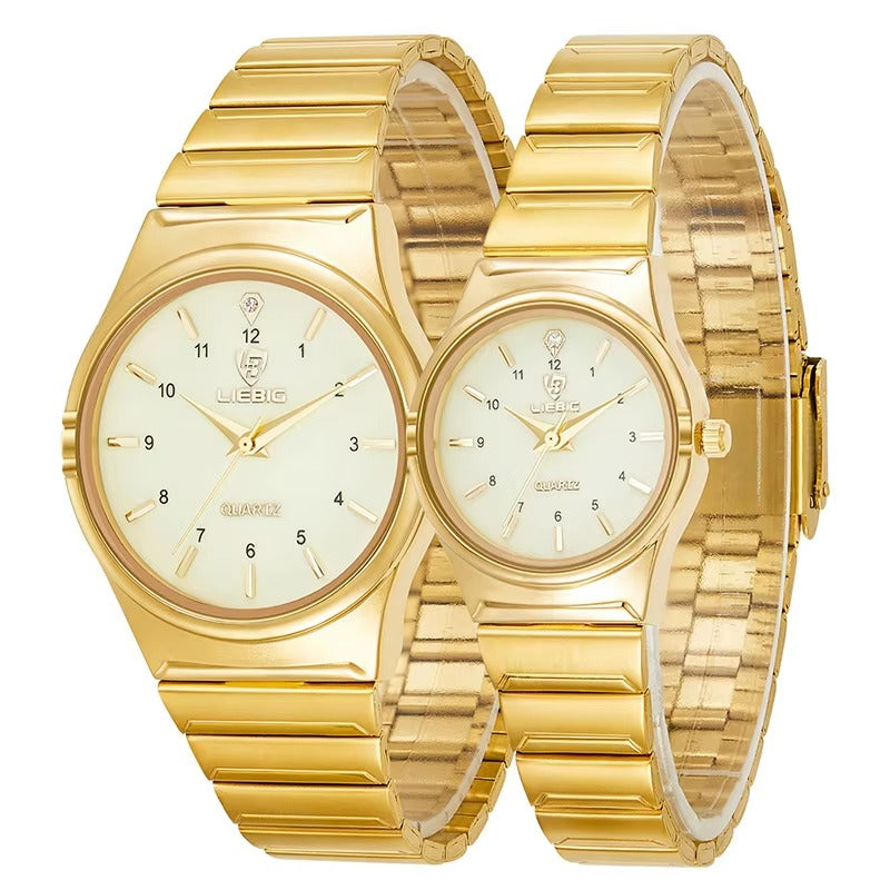 Elegant Couple Wristwatch with Silver Tone