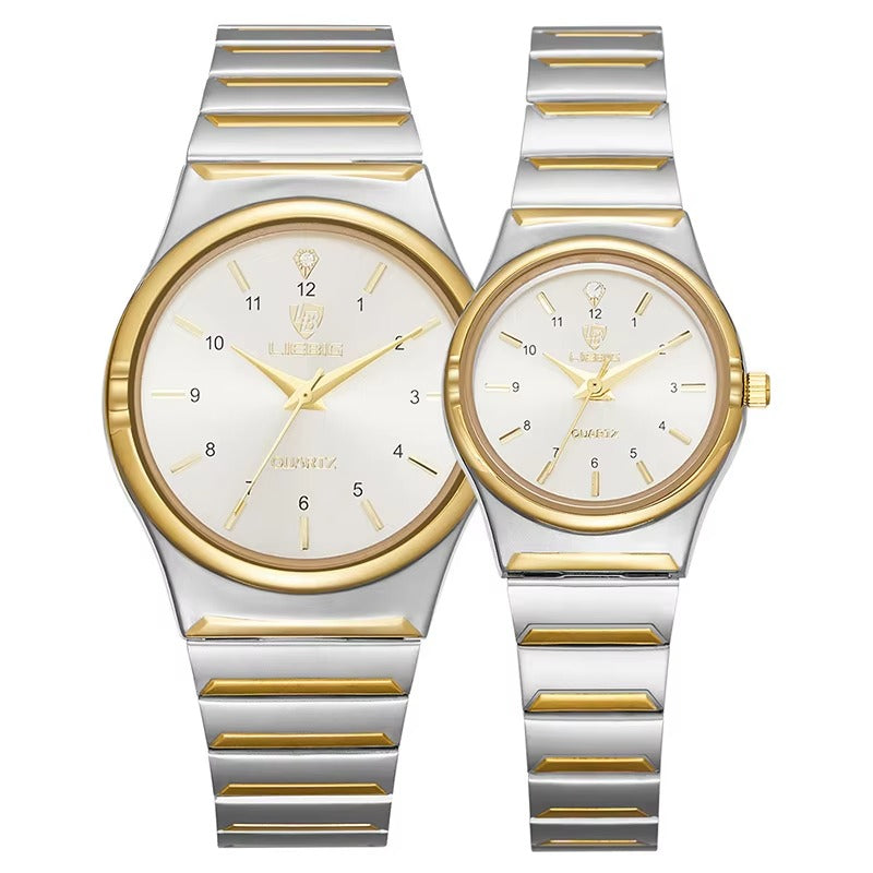 Elegant Couple Wristwatch with Silver Tone