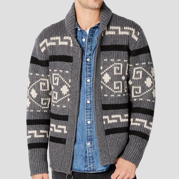 Maxwell Geometric Knit Cardigan with Lapel — Luxe Sweater-Knit