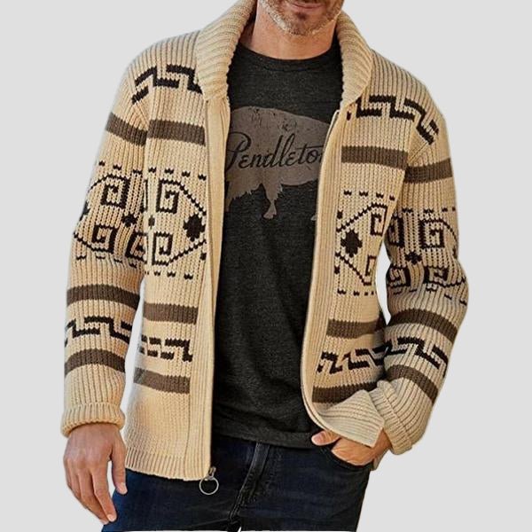 Maxwell Geometric Knit Cardigan with Lapel — Luxe Sweater-Knit