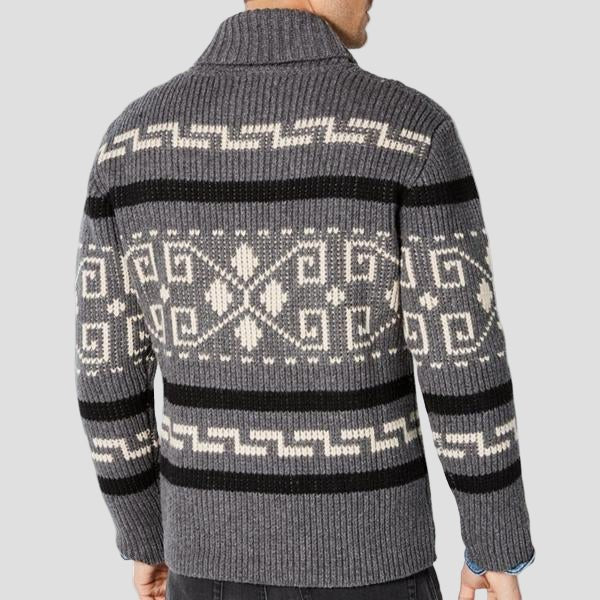 Maxwell Geometric Knit Cardigan with Lapel — Luxe Sweater-Knit