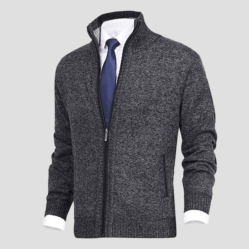Owen | Classic Solid Knit Cardigan with Stand Collar