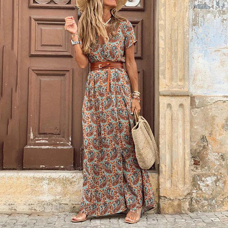 Maxi Ibiza Boho Dress in Hippie Style — Free Belt Included