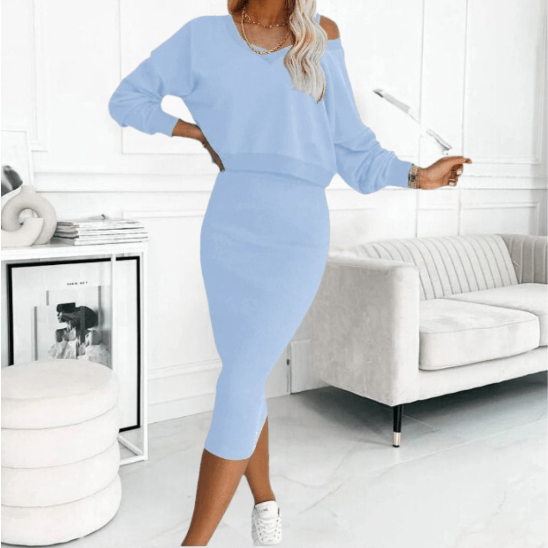 Madison | Elegant off-shoulder women's top with matching skirt