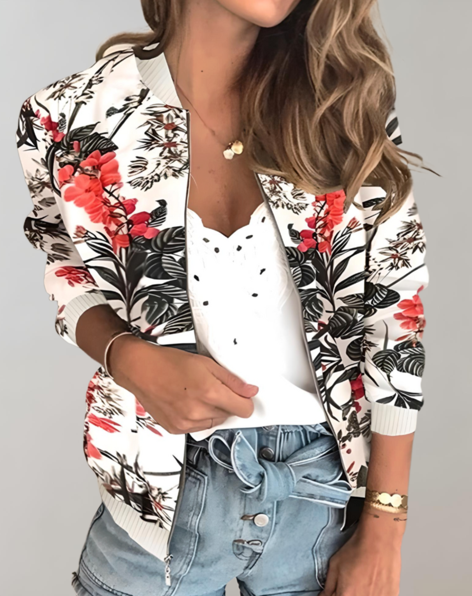 Vibrant Spring Floral Bomber Jacket for Women