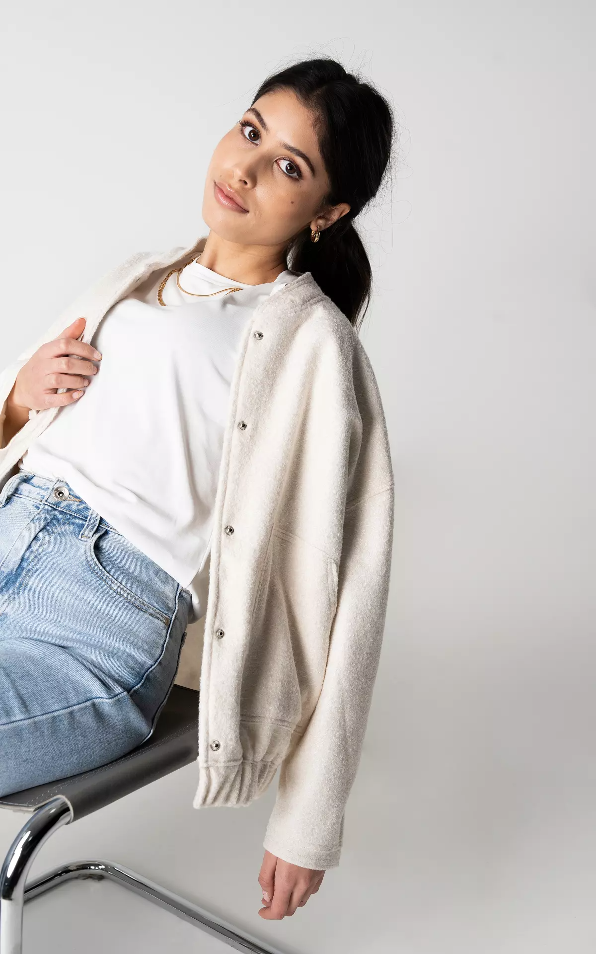 Women's Casual Button-Down Jacket in Ivory