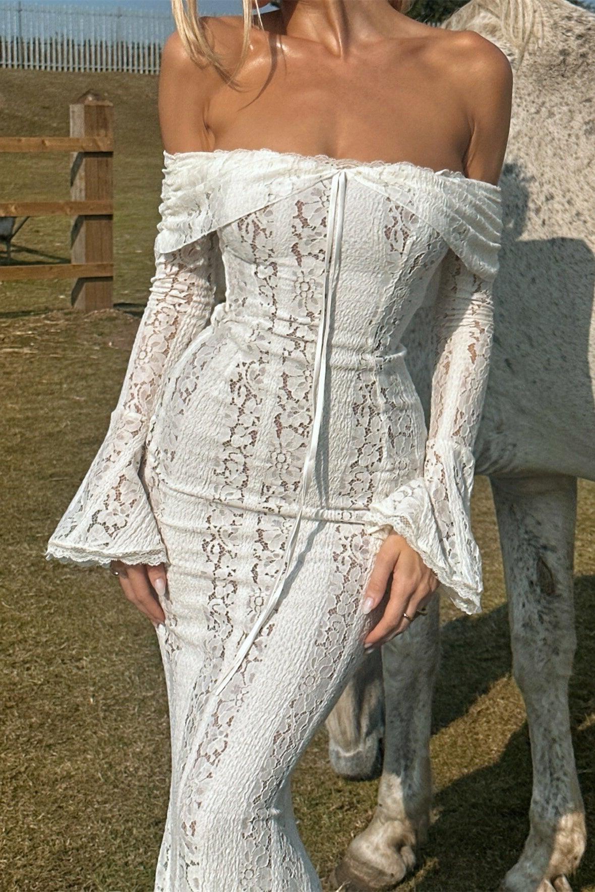 Emily Lace Off-Shoulder Long Dress - Elegant and Stylish Choice